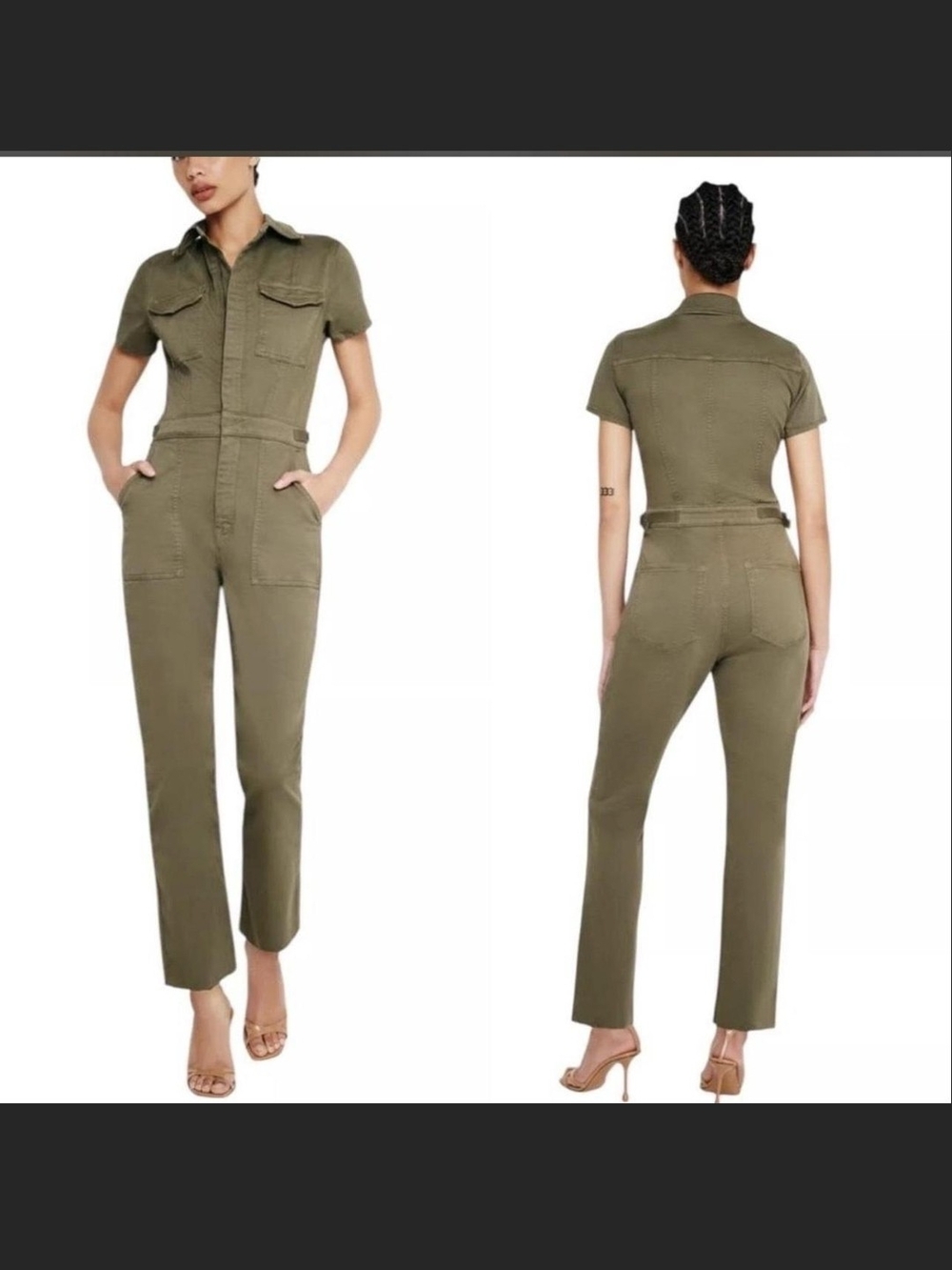 NWT Good American Fit For Success Fern Green Short Sleeve Crop Jumpsuit
